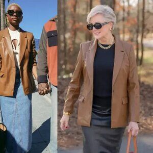 J. Crew Brown Camel Willa Faux Vegan Leather Blazer Jacket size 10